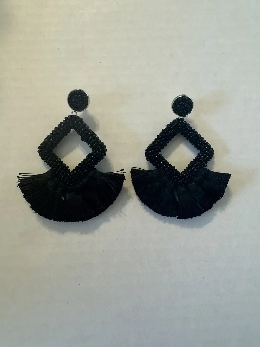 Black Chunky Dangle Jeweled Tassel Earrings